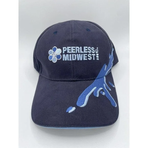 Vintage Faded Peerless Midwest Spell Out Water Splash Cotton Dad Hat Cap Blue - Picture 2 of 5